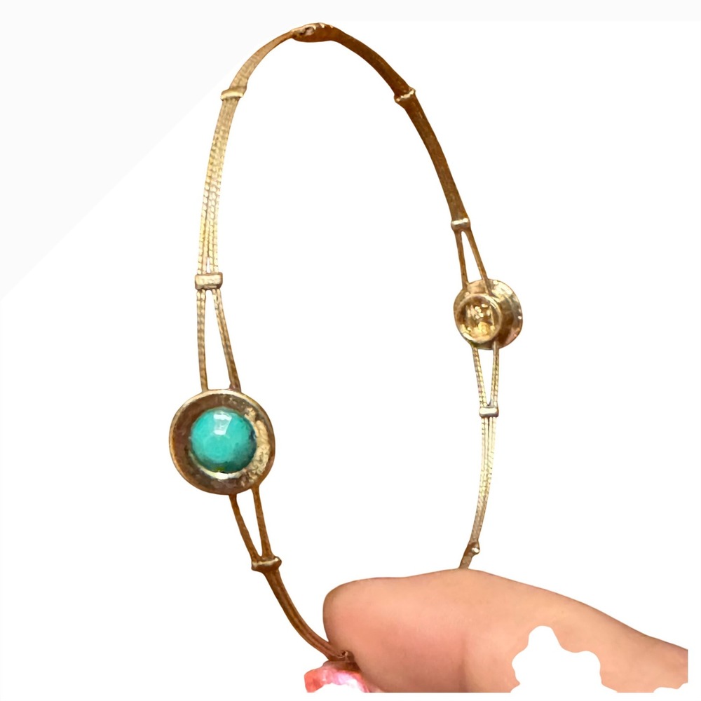 Vintage‎ Gold Tone Turquoise Cabochon Rhinestone Multi Strand Bangle Bracelet